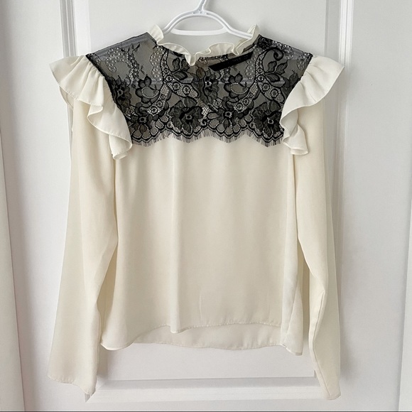 SOLD 2/$20 Women Long sleeve blouse with lace accent - Picture 3 of 5
